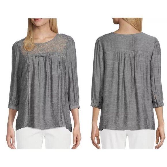 Anthropologie Fig & Flower Women Plus Size 3X Blouse Lace Gray 3/4 Sleeve Lined - Picture 1 of 11